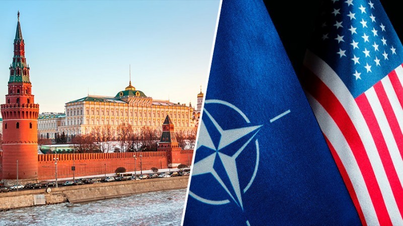 Кремль-флаги НАТО и США